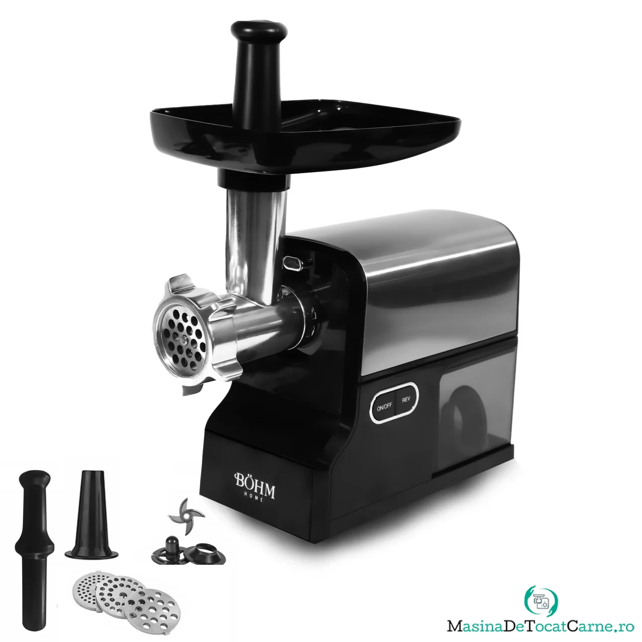 Masina de tocat carne BOHM, 500-1600W, Productivitate 1.7 kg min., 3 site incluse, Accesoriu carnati, chiftele la 340.00 lei ron